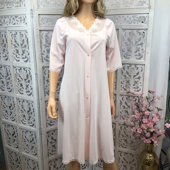 Shadowline Vtg. Pink Button Front Nightgown - Picture 1 of 7